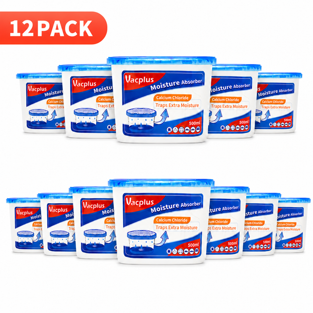Vacplus Moisture Absorbers, 12 Pack, 10.5 oz, Leakproof Humidity Absorber, Fragrance Free