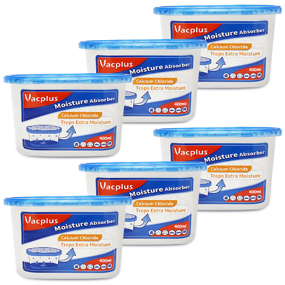 Vacplus Moisture Absorbers, 6 Pack, 10 oz, Leakproof Humidity Absorber, Fragrance Free